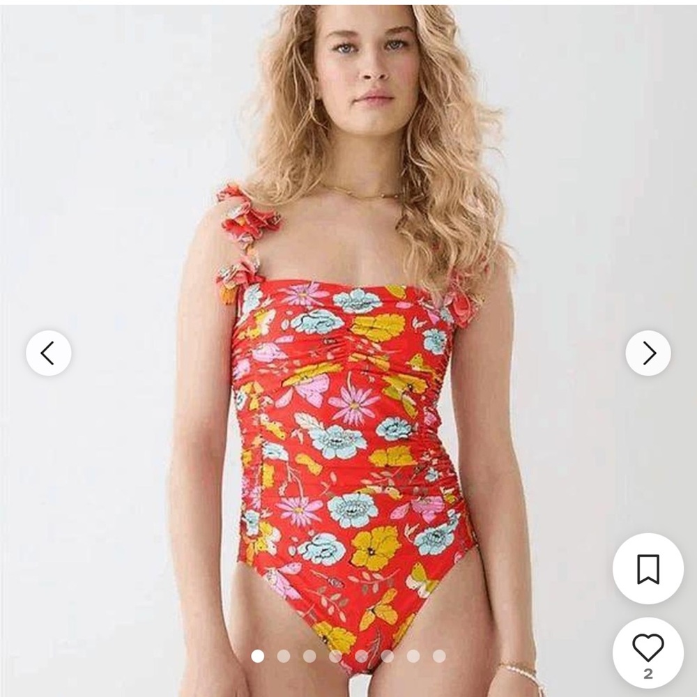 J. Crew Red Floral One-Piece Swimsuit with Ruffle Straps